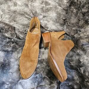 Steve Madden Raisie Suede Ankle Boots Sz 7 Tan Camel Chunky Heel Zipback Western